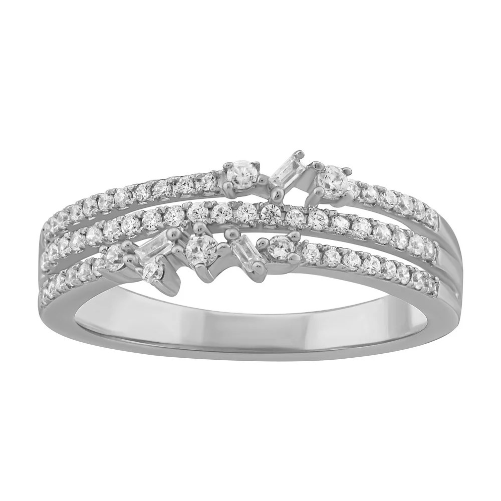 Simply Vera Vera Wang 14k White Gold 1/3 Carat T.W. Round & Baguette Cut Diamond 3 Row Fashion Ring 3 Simply Vera Vera Wang 14k White Gold 1/3 Carat T.W. Round & Baguette Cut Diamond 3 Row Fashion Ring