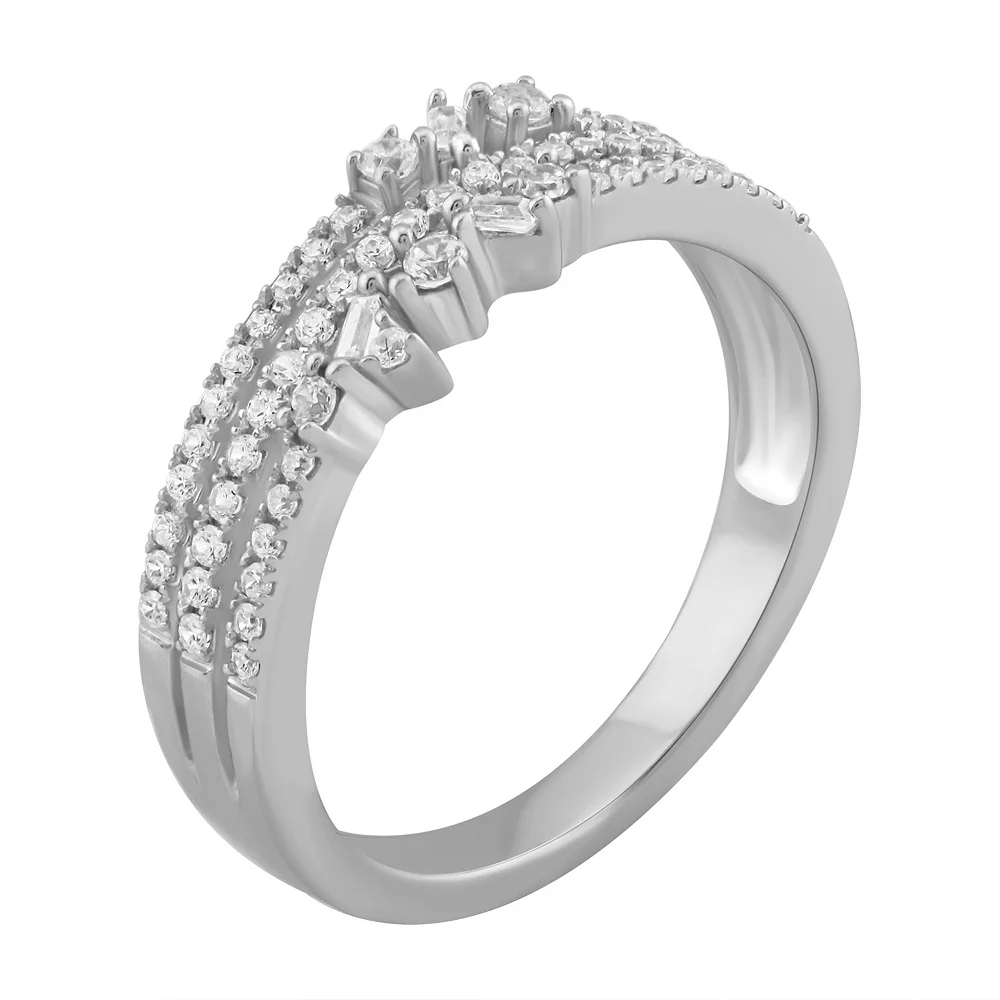 Simply Vera Vera Wang 14k White Gold 1/3 Carat T.W. Round & Baguette Cut Diamond 3 Row Fashion Ring 4 Simply Vera Vera Wang 14k White Gold 1/3 Carat T.W. Round & Baguette Cut Diamond 3 Row Fashion Ring - Image 2