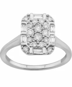 Simply Vera Vera Wang 14k White Gold 1/2 Carat T.W. Round & Baguette Cut Diamond Cushion Cluster Engagement Ring