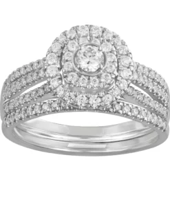 Simply Vera Vera Wang 14k White Gold 3/4 Carat T.W. Diamond Halo Cluster Engagement Ring Set