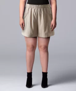 Plus Size Simply Vera Vera Wang High-Waisted Soft Shorts -Simply Vera Vera Wang Shop 5236307 Kaira Khaki