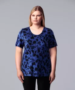 Plus Size Simply Vera Vera Wang Scoopneck Print Tee -Simply Vera Vera Wang Shop 5256625 Foliage Cluster