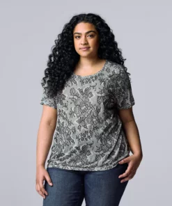 Plus Size Simply Vera Vera Wang Scoopneck Print Tee