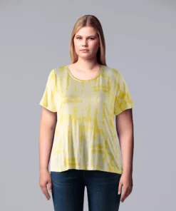 Plus Size Simply Vera Vera Wang Scoopneck Print Tee -Simply Vera Vera Wang Shop 5256625 Grid Dye