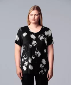 Plus Size Simply Vera Vera Wang Scoopneck Print Tee -Simply Vera Vera Wang Shop 5256625 Modern Floral