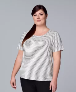 Plus Size Simply Vera Vera Wang Scoopneck Print Tee -Simply Vera Vera Wang Shop 5256625 Modern Stripe