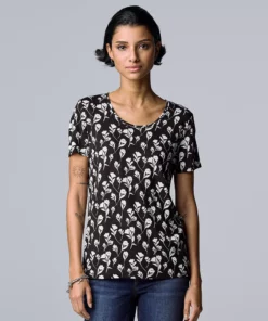 Petite Simply Vera Vera Wang Printed Short Sleeve Tee -Simply Vera Vera Wang Shop 5256811 Mini Shadow Stems