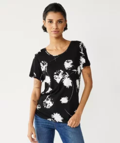 Petite Simply Vera Vera Wang Printed Short Sleeve Tee -Simply Vera Vera Wang Shop 5256811 Modern Floral