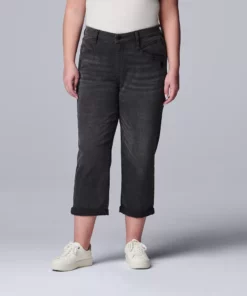 Plus Size Simply Vera Vera Wang Relaxed Boyfriend Crop Jeans -Simply Vera Vera Wang Shop 5261351 Raven