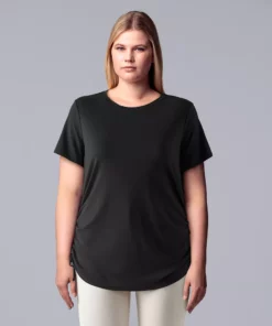 Plus Size Simply Vera Vera Wang Solid Side Ruched Tee -Simply Vera Vera Wang Shop 5516173 Vera Black