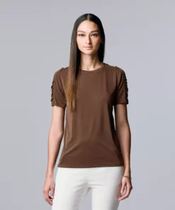 Women's Simply Vera Vera Wang Ruched Sleeve Tee -Simply Vera Vera Wang Shop 5518759 Beau Brown