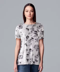 Women's Simply Vera Vera Wang Ruched Sleeve Tee -Simply Vera Vera Wang Shop 5518759 Faded Blooms