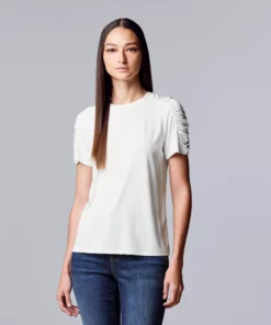 Women's Simply Vera Vera Wang Ruched Sleeve Tee -Simply Vera Vera Wang Shop 5518759 Modern White