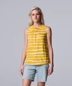 Women's Simply Vera Vera Wang Shirred Tank -Simply Vera Vera Wang Shop 5561492 Soft Stripes