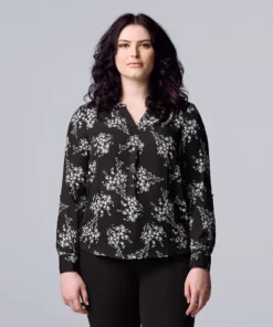 Women's Simply Vera Vera Wang Roll-Tab Sleeve Popover Blouse -Simply Vera Vera Wang Shop 5561929 Bloom Field D