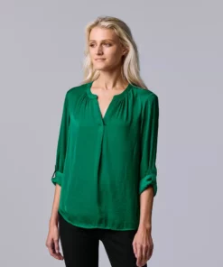 Women's Simply Vera Vera Wang Roll-Tab Sleeve Popover Blouse -Simply Vera Vera Wang Shop 5561929 Dark Teal