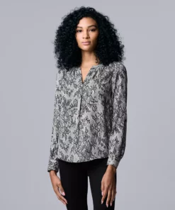 Women's Simply Vera Vera Wang Roll-Tab Sleeve Popover Blouse -Simply Vera Vera Wang Shop 5561929 Graphic Lace