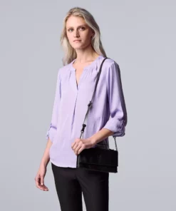 Women's Simply Vera Vera Wang Roll-Tab Sleeve Popover Blouse -Simply Vera Vera Wang Shop 5561929 Megan Purple