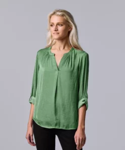 Women's Simply Vera Vera Wang Roll-Tab Sleeve Popover Blouse -Simply Vera Vera Wang Shop 5561929 Moxie Green