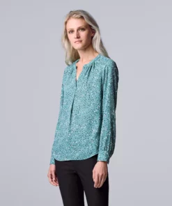 Women's Simply Vera Vera Wang Roll-Tab Sleeve Popover Blouse -Simply Vera Vera Wang Shop 5561929 Pebble Leo