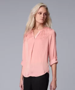 Women's Simply Vera Vera Wang Roll-Tab Sleeve Popover Blouse -Simply Vera Vera Wang Shop 5561929 Rosette
