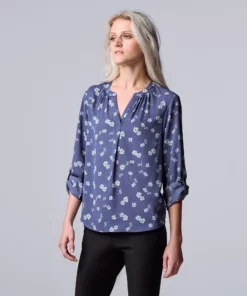 Women's Simply Vera Vera Wang Roll-Tab Sleeve Popover Blouse -Simply Vera Vera Wang Shop 5561929 Scattered Petals