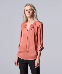 Women's Simply Vera Vera Wang Roll-Tab Sleeve Popover Blouse -Simply Vera Vera Wang Shop 5561929 Shabby Rose