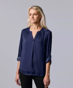 Women's Simply Vera Vera Wang Roll-Tab Sleeve Popover Blouse