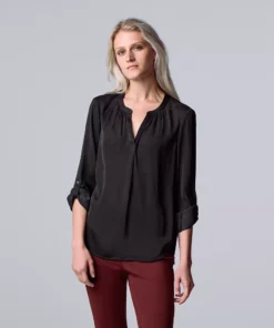 Women's Simply Vera Vera Wang Roll-Tab Sleeve Popover Blouse -Simply Vera Vera Wang Shop 5561929 Vera Black