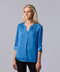 Women's Simply Vera Vera Wang Roll-Tab Sleeve Popover Blouse -Simply Vera Vera Wang Shop 5561929 Vienna Stream