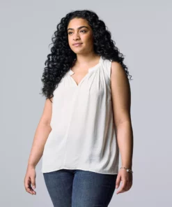 Plus Size Simply Vera Vera Wang Pintuck Sleeveless Top -Simply Vera Vera Wang Shop 5564675 Modern White