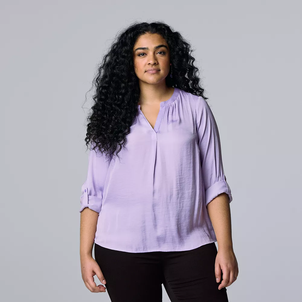 Plus Size Simply Vera Vera Wang Roll-Tab Popover Top 5 Plus Size Simply Vera Vera Wang Roll-Tab Popover Top - Image 3