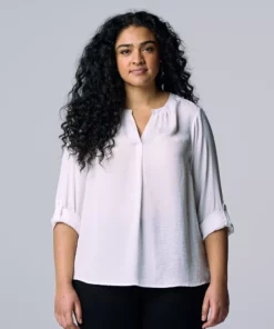 Plus Size Simply Vera Vera Wang Roll-Tab Popover Top