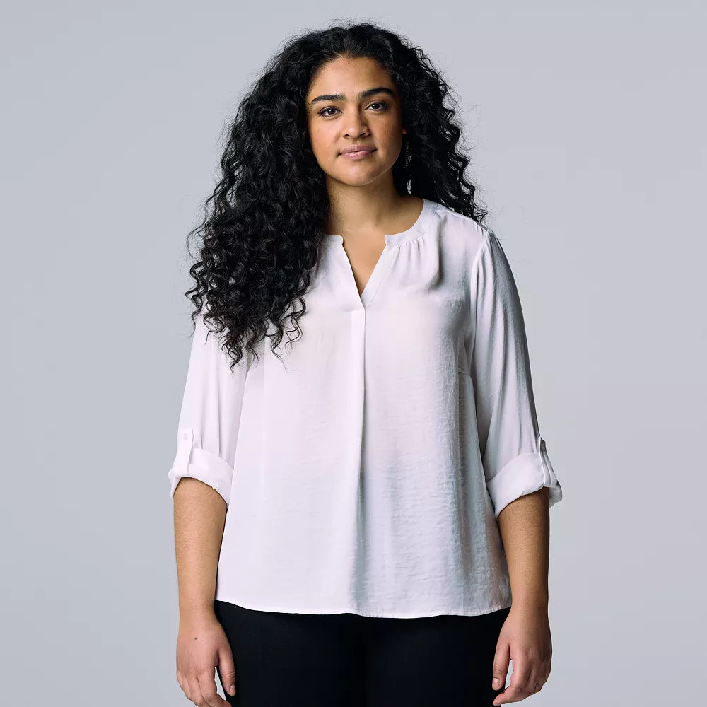 Plus Size Simply Vera Vera Wang Roll-Tab Popover Top 3 Plus Size Simply Vera Vera Wang Roll-Tab Popover Top