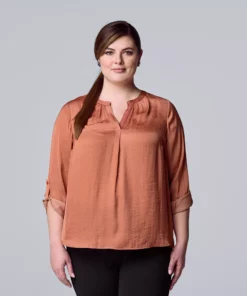 Plus Size Simply Vera Vera Wang Roll-Tab Popover Top 19 Plus Size Simply Vera Vera Wang Roll-Tab Popover Top -Simply Vera Vera Wang Shop 5564678 Rosette