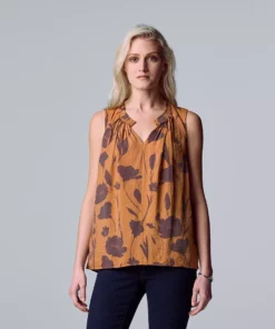 Petite Simply Vera Vera Wang Pleated Sleeveless Top -Simply Vera Vera Wang Shop 5567774 Floral Field