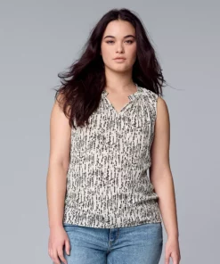 Petite Simply Vera Vera Wang Pleated Sleeveless Top -Simply Vera Vera Wang Shop 5567774 Striped Texture