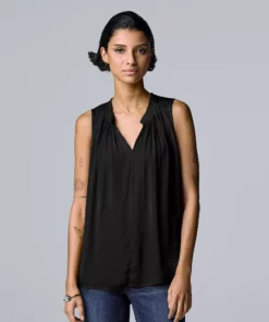 Petite Simply Vera Vera Wang Pleated Sleeveless Top -Simply Vera Vera Wang Shop 5567774 Vera Black