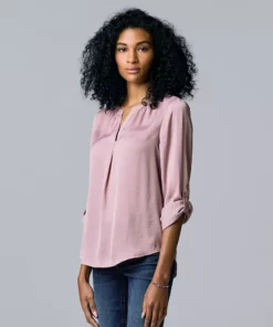 Petite Simply Vera Vera Wang Roll-Tab Popover Top 22 Petite Simply Vera Vera Wang Roll-Tab Popover Top -Simply Vera Vera Wang Shop 5568169 Washed Grape
