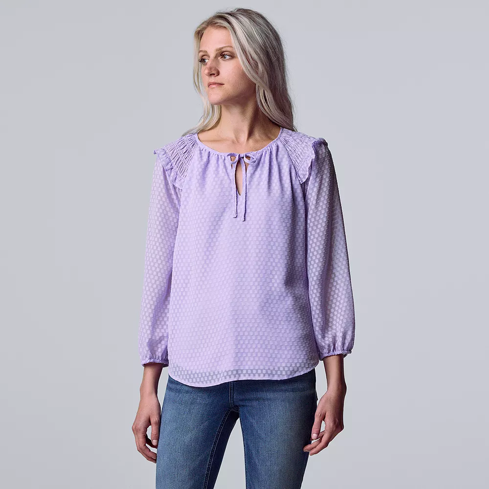 Petite Simply Vera Vera Wang Smocked Ruffle Top 3 Petite Simply Vera Vera Wang Smocked Ruffle Top