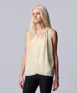 Women's Simply Vera Vera Wang Pleated Tank -Simply Vera Vera Wang Shop 5568467 Chalk Hill Gold Foil