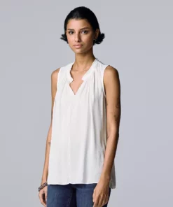 Women's Simply Vera Vera Wang Pleated Tank -Simply Vera Vera Wang Shop 5568467 Modern White