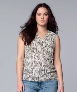 Women's Simply Vera Vera Wang Pleated Tank -Simply Vera Vera Wang Shop 5568467 Striped Texture