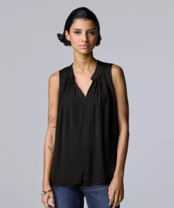 Women's Simply Vera Vera Wang Pleated Tank -Simply Vera Vera Wang Shop 5568467 Vera Black