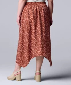 Plus Size Simply Vera Vera Wang Print Shark-Bite Hem Midi Skirt -Simply Vera Vera Wang Shop 5568893 ALT
