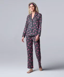 Women's Simply Vera Vera Wang Cozy 3-pc. Long Sleeve Pajama Set & Matching Headband -Simply Vera Vera Wang Shop 5582800 Charcoal Polka Dot