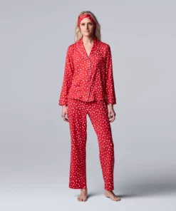 Women's Simply Vera Vera Wang Cozy 3-pc. Long Sleeve Pajama Set & Matching Headband -Simply Vera Vera Wang Shop 5582800 Red Dot