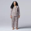 Plus Size Simply Vera Vera Wang Cozy 3-pc. Long Sleeve Pajama Shirt, Pajama Pants & Matching Headband Sleep Set -Simply Vera Vera Wang Shop 5582802 White Animal