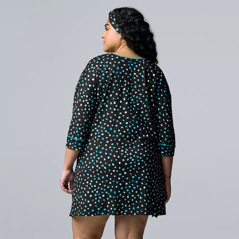 Plus Size Simply Vera Vera Wang 3/4 Sleeve Cozy Henley Sleepshirt with Matching Headband 5 Plus Size Simply Vera Vera Wang 3/4 Sleeve Cozy Henley Sleepshirt with Matching Headband - Image 3