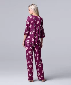 Women's Simply Vera Vera Wang 3/4 Sleeve Pajama Top and Pajama Pants Sleep Set with Satin Trim -Simply Vera Vera Wang Shop 5588962 ALT